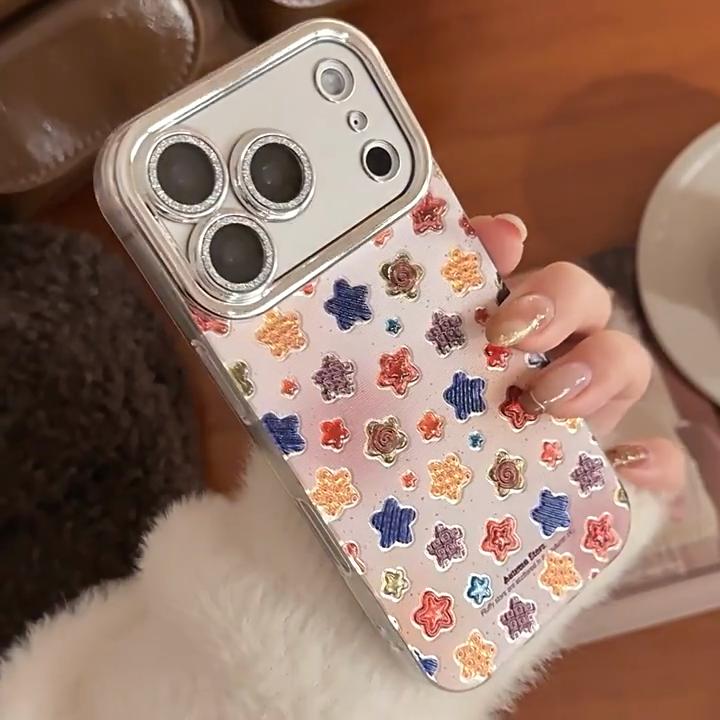 Coque de téléphone créative colorée à étoiles compatible avec iPhone 16, iPhone 17 et iPhone 17 Pro Max