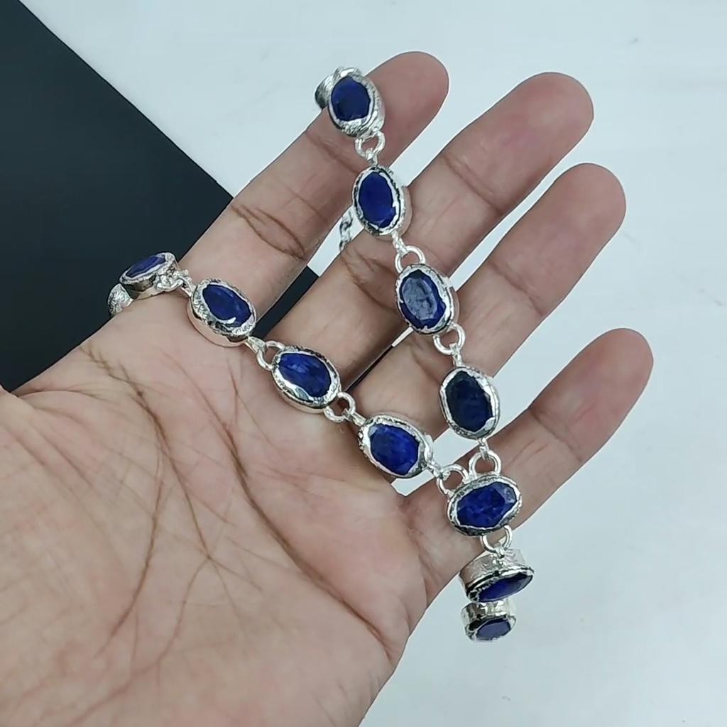 Beautiful Blue Sapphire Gemstone Handmade Jewelry 925 Sterling Silver Necklace,Blue Sapphire Silver Necklace For Wife, Unisex Necklace, Gift