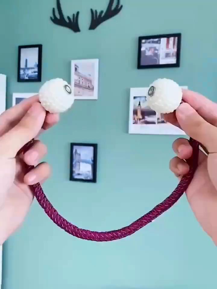 Magnetic Curtain Tiebacks Pearl Ball Elegant Woven Rope Curtain Holdbacks Magnet Drapery Tie Back Clips Curtain Holder for Living Room Bedroom Home