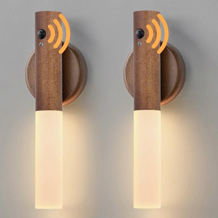 Motion Sensor Night Light, Magnetic Wall Sconce, USB Rechargeable LED Light Charging Pole,Wireless Staircase, Indoor Wooden Wall Sconce, Closet Lights