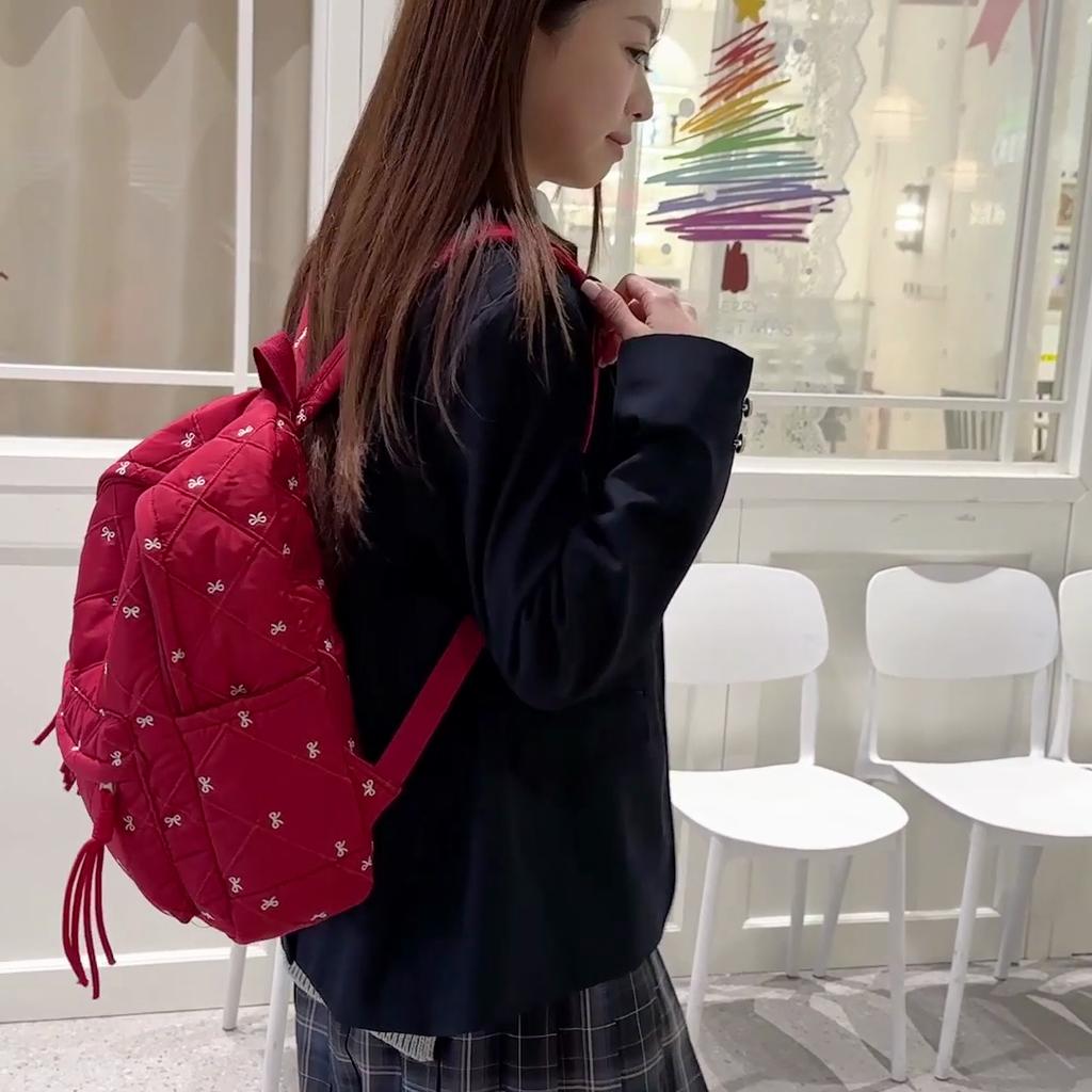 Schultasche im College-Stil mit Schleife und Druck, Studentenrucksack, leichter Reiserucksack für Damen