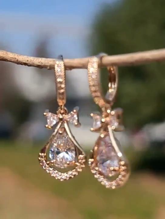 Fashion Bow Tie Dangle Earrings for Women Cubic Zirconia Earring Jewelry Party Accessories