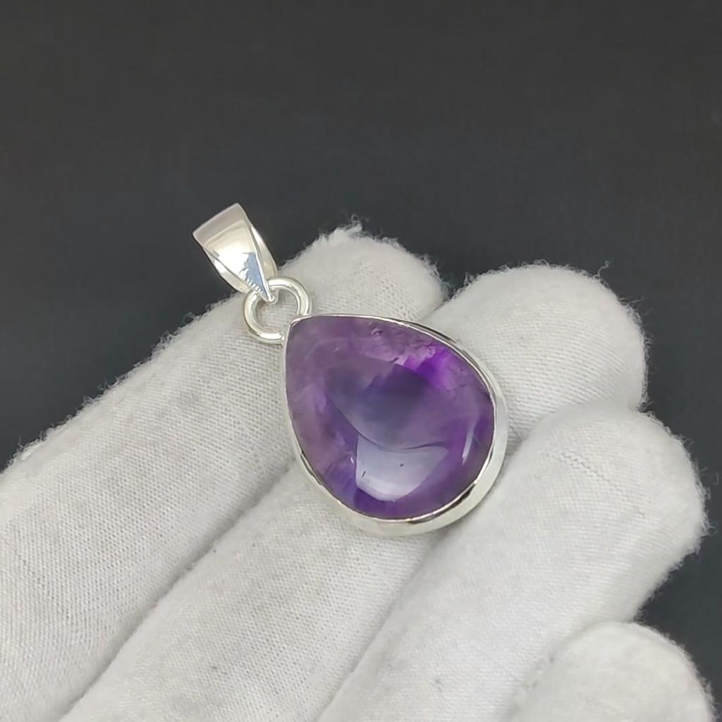 Natürlicher Amethyst Edelstein Silber Anhänger aus 925 Sterling Silber - Handgefertigtes Design, Alltagsschmuck, Einzigartiger Anhänger Verlobungsgeschenk