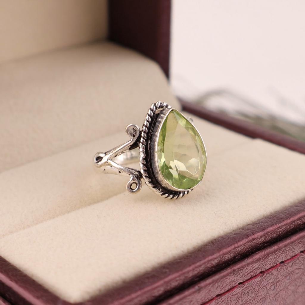 Green Amethyst Gemstone 925 Sterling Silver Jewelry Handcrafted Partywear Ring RR-57-3