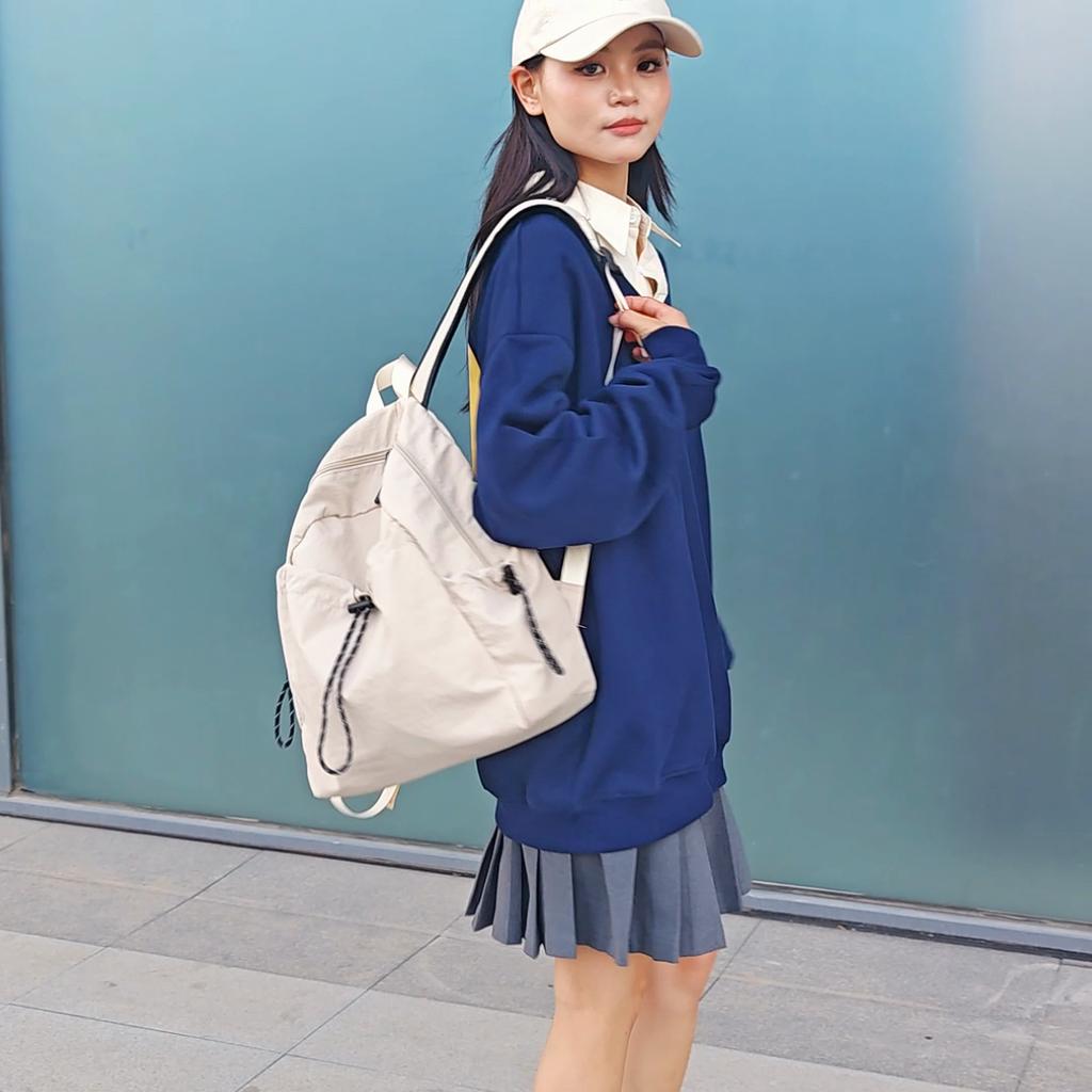 Women's Nylon Backpack Middle School Student Schoolbag Large Capacity Campus Lightweight Travel Bag