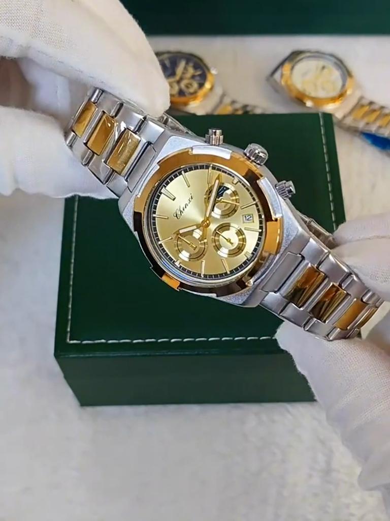 Herenpolshorloge Zakelijk Waterdicht Mannenklok Lichtgevende Datum Roestvrij Staal Kwarts Heren Chronograaf Horloge