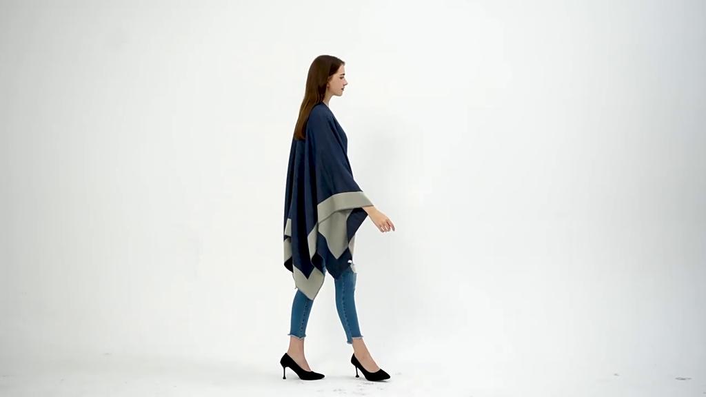 Dames Herfst Winter Warm Tweekleurige Cape Eenvoudige Mode Pashmina Airconditioningkamer Sjaal