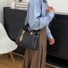 Classic Solid Color Handbag, Textured Elegant Shoulder Bag With Leaf Pendant Decor