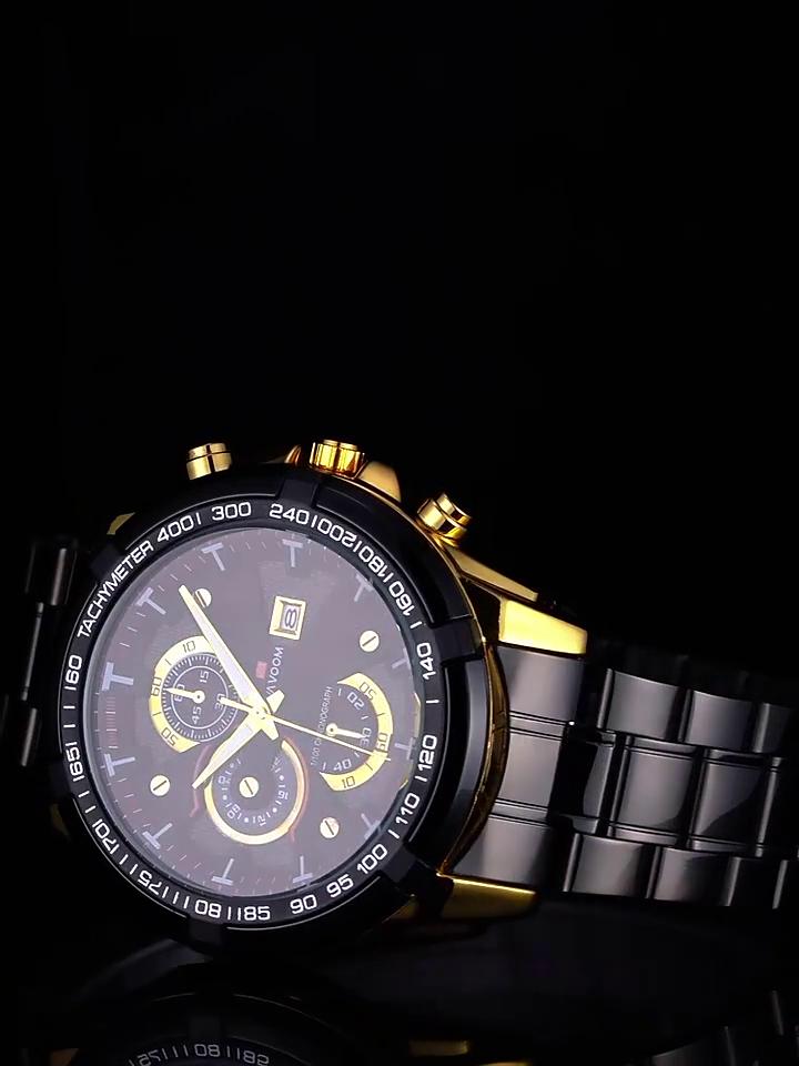 VA VA VOOM Fashion Quartz Watches Mens Watches Luxury Men Sports Gold Stainless Steel Quartz Wrist Watch Man Business Casual 3ATM Waterproof Watch