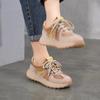 Johnature Genuine Leather Lightweight Sports Shoes Casual Mixed Colors Lace-up Sneakers Versatile Women's Shoes