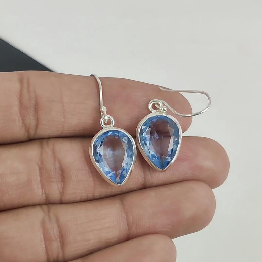 Bellissimi Orecchini con Pietra di Acquamarina, Orecchino in Argento Sterling 925, Orecchini Pendenti Boho in Argento Fatti a Mano, Regali di Compleanno