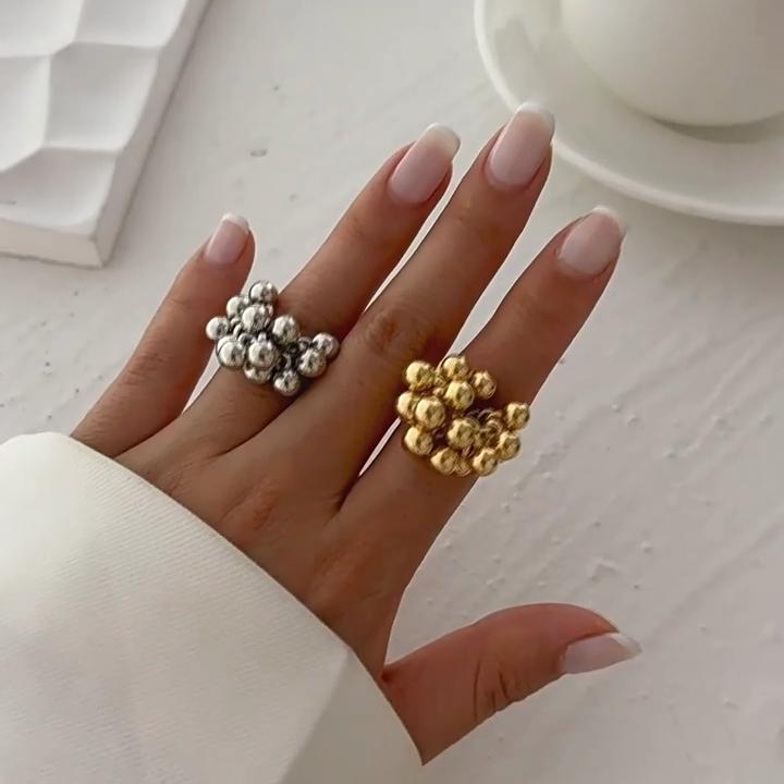 Women Fashion Jewelry Geometric Oval Rings Irregular Creative Adjustable Imitation Pearl Finger Rings Vintage Party Gifts
