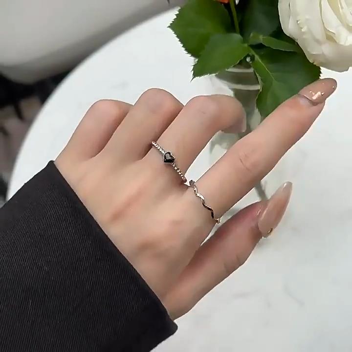 Sweet Cool Wind Black Zircon Star Ring Women's Light Luxury High Sense Love Index Finger Ring Fashion Personality Set Ring