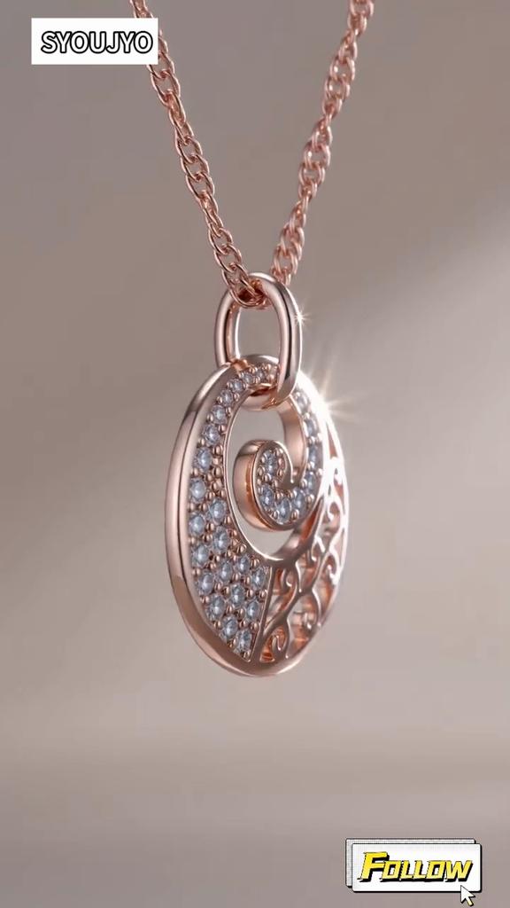 Kinel lyx rosé guld färg hänge halsband Vintage fina smycken present
