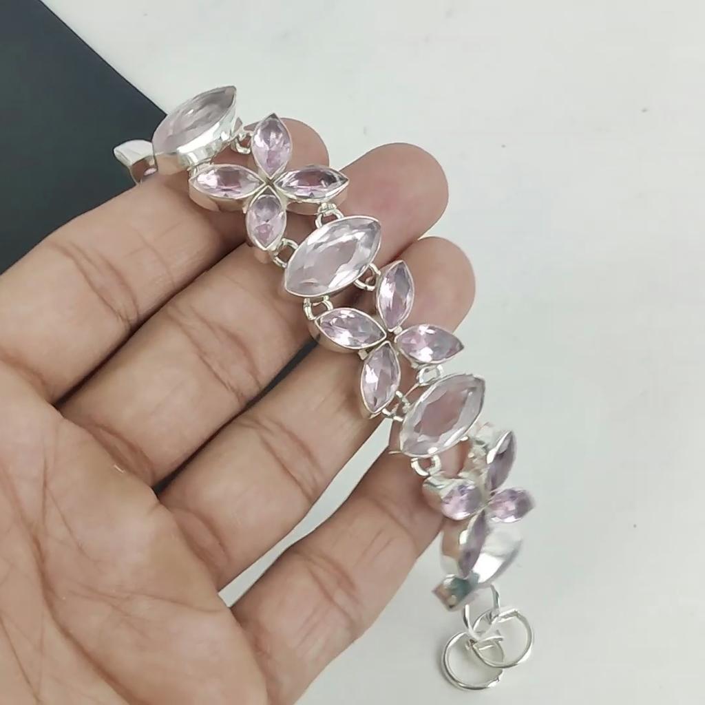 Dainty Pink Kunzite Gemstone Handmade 925 Sterling Silver Bracelet, Pink Kunzite Bracelet For Wife , Unisex Bracelet, Wadding Gift