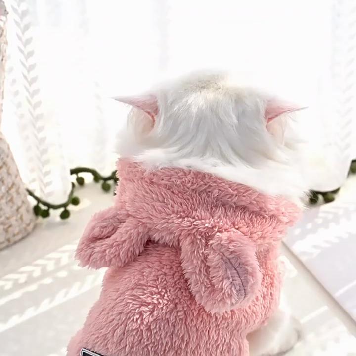 Rabbit Ear Hooded Dog Clothes Warm Fleece Pet Apparel Soft Winter Wear Cat Dog Outfit Universal Sizing Lightweight Warmth