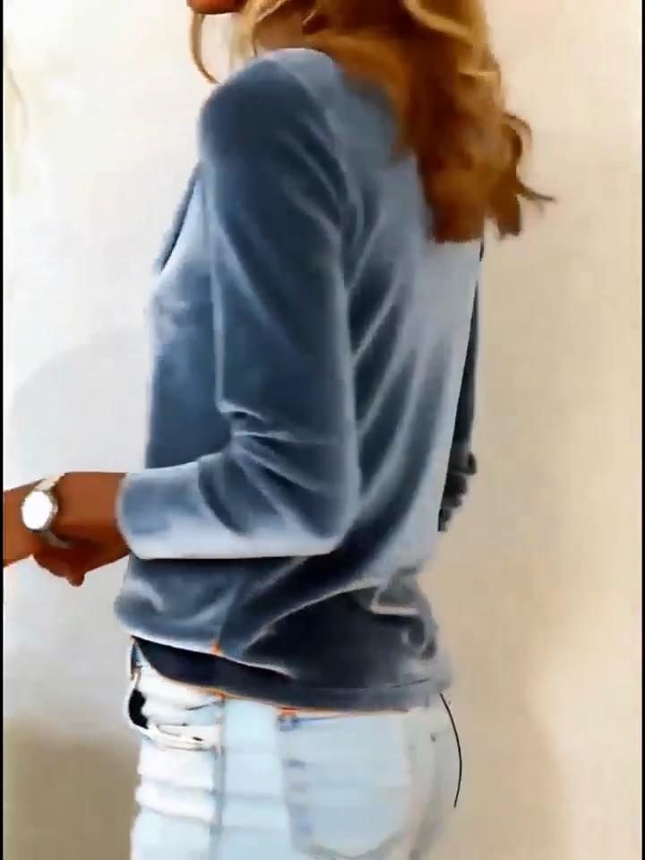 Dámské jednobarevné sametové tričko s dlouhým rukávem, Sexy volný výstřih, Ležérní top