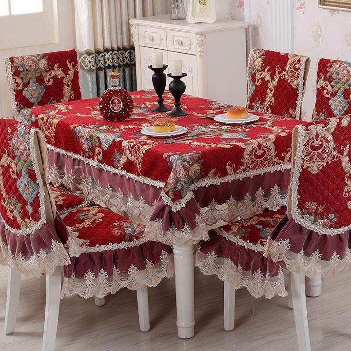 Chenille-Tischdecken, europäischer Esstischbezug, Stuhlkissenbezug, Jacquard, rot, runde Tischdecken, Party, Hochzeit, Tischdekoration