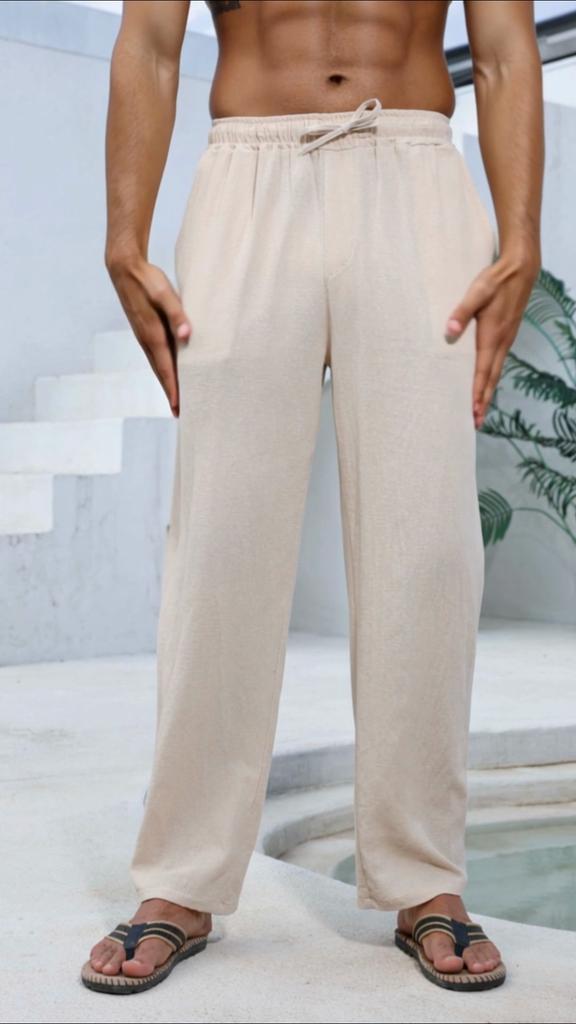Men's Cotton Linen Pants Straight Leg Lightweight Breathable Comfortable Trousers Beach Style Solid Color Casual Cozy Sweatpants