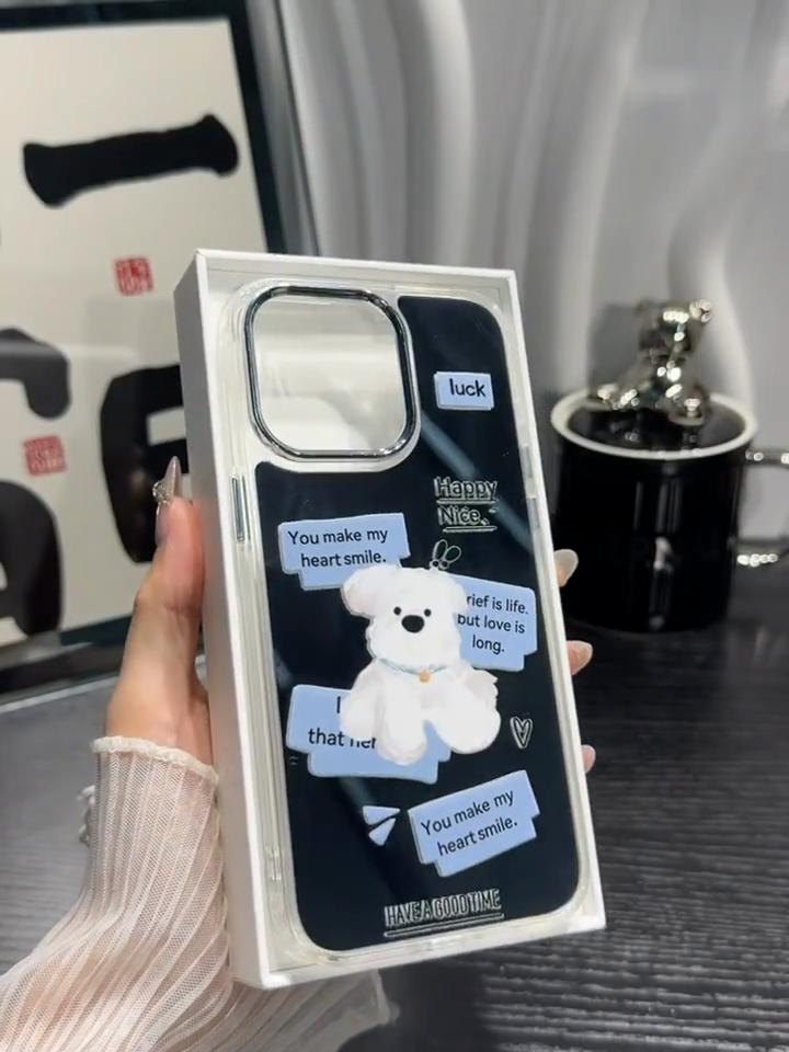 Handyhüllen für iPhone 11 13 XR 15 Pro Max 12 14 Pro Max Hülle iPhone 16 XS Max Spiegel Schutzhülle Mirror Exquisite Cartoon Wasserdicht