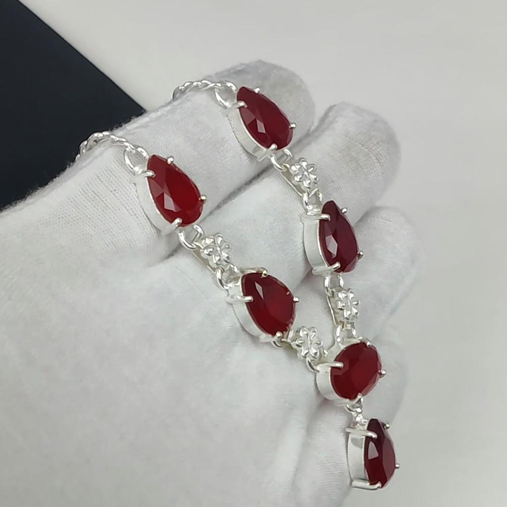 Roter Rubin-Edelstein, handgefertigte Halskette aus 925er Sterlingsilber, roter Rubin-Edelstein-Schmuck, Halskette für Frauen, Valentinstagsgeschenke für Frauen