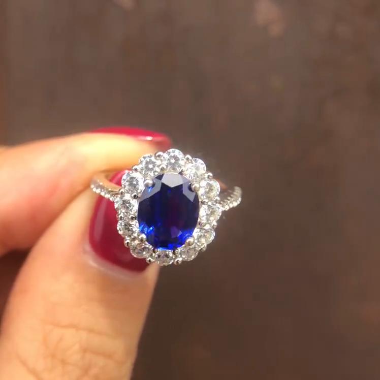 Gica Gema Ringe aus 925er-Sterlingsilber mit Saphir-Zirkon-Edelsteinen für Damen, funkelnder Hochzeits-Edelschmuck