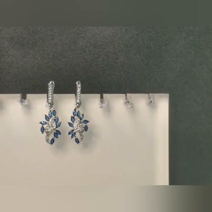 Exquisite blaugrüne Zirkon Creolen für Damen 925er Silber Blume baumelnde Ohrringe Elegantes Partyschmuck