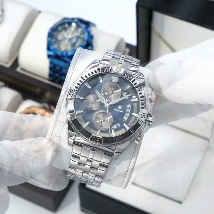 Mens Business Chronograph Watch Stainless Steel Band Luminous Date Waterproof Analog Quartz Dress Wrist Watch