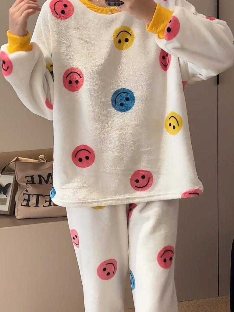 Herbst Winter Warmer Flanell Damen Pyjama Sets Verdicken Korallen Samt Langarm Niedliche Cartoon Nachtwäsche Damen Flanell Pyjama Set für Jugendliche Mädchen