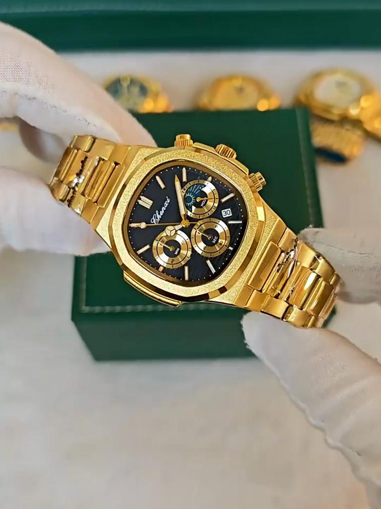 Multifunktionale Uhren für Herren Kalender Mondphase Chronograph Herrenarmbanduhr Leuchtend Business Quarzuhr