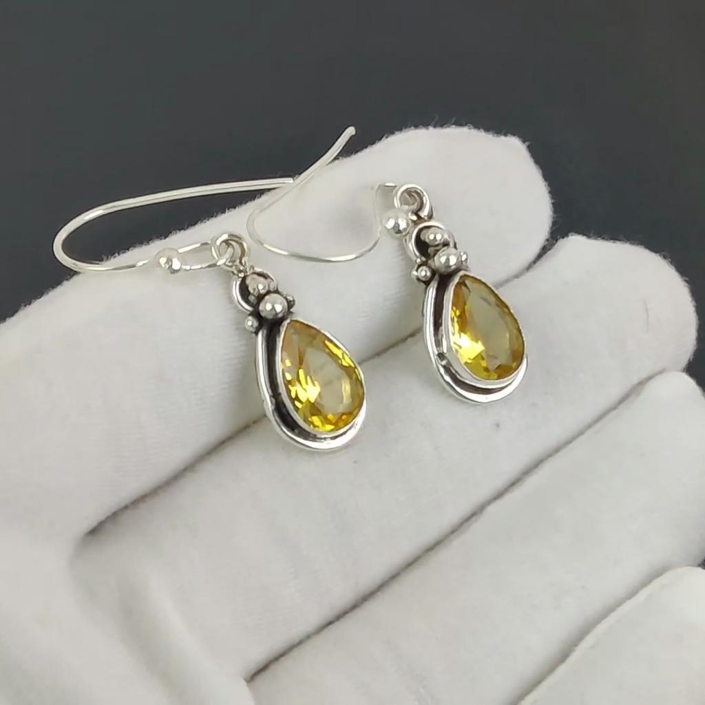 Beautiful Citrine Gemstone Earrings, 925 Sterling Silver Earring, Handmade Boho Silver Jewelry Dangle Earrings, Party Wear Gift