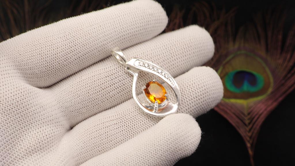 Citrine Gemstone 925 Sterling Silver Women Jewelry Designer Zircon Pendant 1.4" Valentine's Gift For Her CZP-16-6