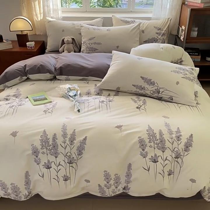 Set Quattro Pezzi in Cotone, Letto in Puro Cotone, Copripiumino, Lenzuolo, Set Tre Pezzi per Dormitorio, Biancheria da Letto