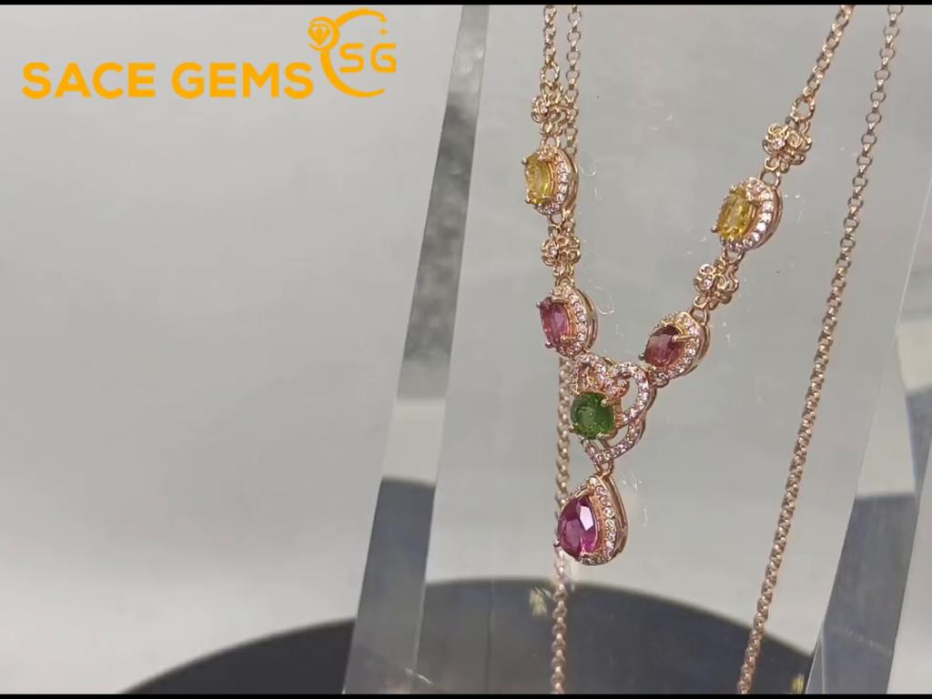 Sace Gems 925 Sterling Silver 3MM Natual Tourmaline Pendant Necklaces for Womne Sparkling Fine Jewelry Christmas Present