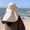 Summer Large Brim Sun Hat Shawl Detachable Face Mask Korean Fashion UV Bucket Hat with Ponytail Hole Mesh Thin Face Cover Visors Outdoor Fishing Hat