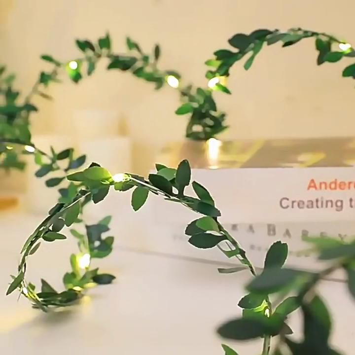 Artificial Green Leaf String Lights, Battery Powered LED Simulation Flower Greenery Garland, Fairy Lights for Wedding Room Indoor Wall Home Decor