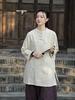 Johnature Women Vintage Shirts Tops Spring Chinese Style Solid Color Stand Long Sleeve Blouses
