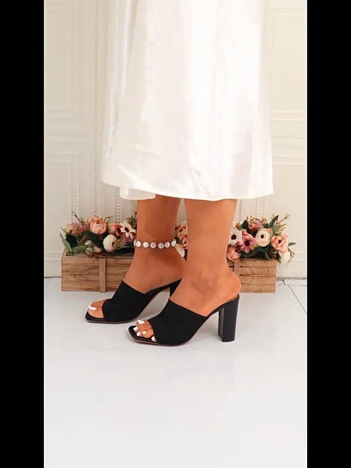 Sandali Estivi da Donna Taglie Forti con Tacco Blocco Moda Punta Quadrata Ciabatte Slip-on con Tacco Alto