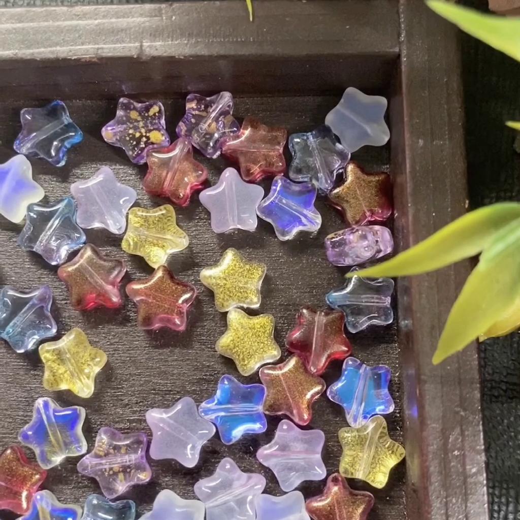 10 buc. Accesorii arhaistice multicolore cu stea de 8 mm, cu pandantiv din sticlă mată din folie de aur pentru realizarea de bijuterii, decorațiuni cu farmec DIY