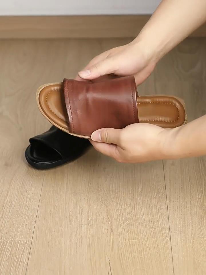 Johnature Zapatillas Retro para Exterior Piel Genuina Suela Blanda Punta Abierta Planas para Mujer