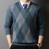 Autumn and Winter V-neck Sweater Men's Pullover Base Sweater Diamond Grid Jacquard Chicken Heart Collar Knitted Sweater