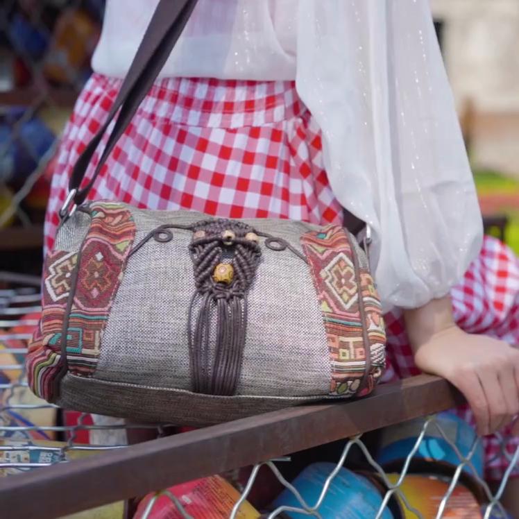 Borsa a mano in tela da donna, stile cinese, borsa a tracolla per donna, versatile, per il tempo libero, fatta a mano, borsa da donna