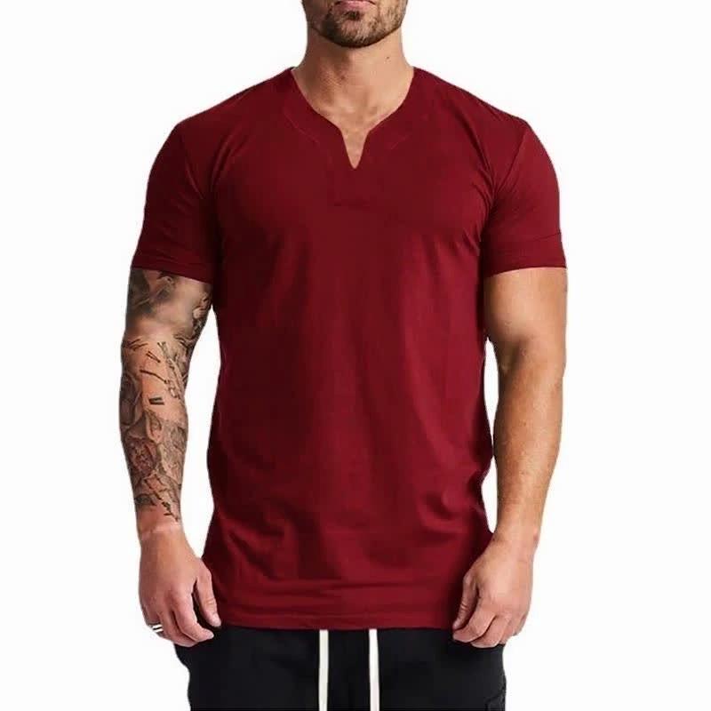 Muscleguys Men’s Breathable Fitness Training Short Sleeve Outdoor Sports V-neck Streetwear Graphic T Shirts