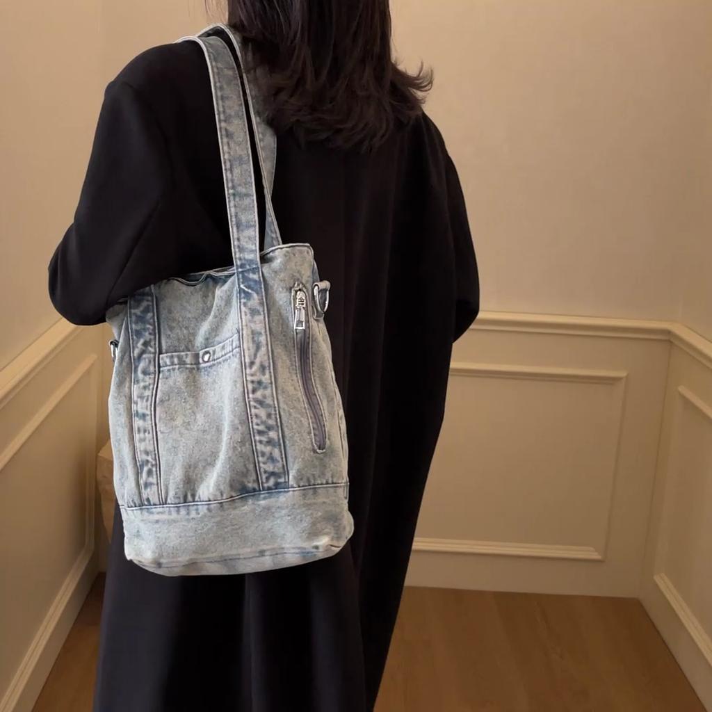 Denim Tote Çanta Kadın Omuz Çantası Vintage El Çantası
