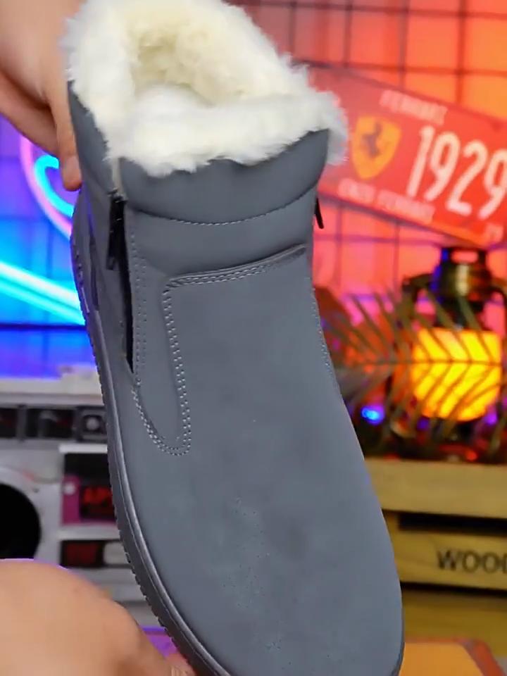 Herren Übergröße Dicke Sohle Winter Warm Fell Eins Schneestiefel Gepolstert Gefüttert Stiefeletten Rutschfest Wandern Lässig Sport Baumwollstiefel