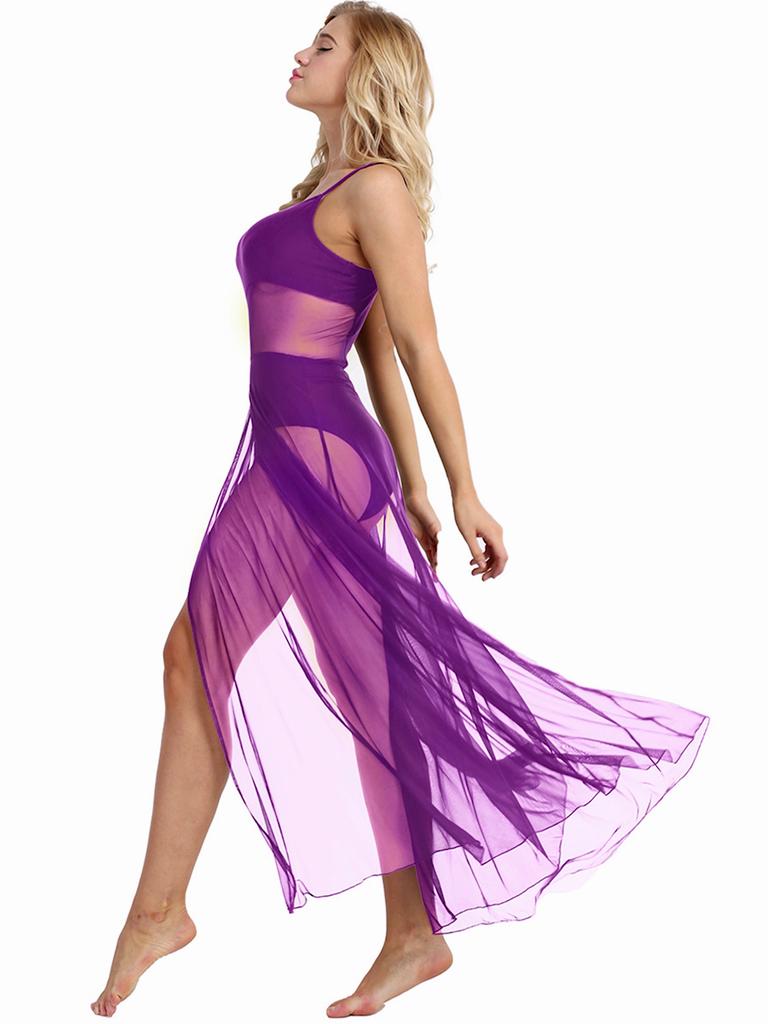 Lyrical Dance Women Ballet High Low Dance Dress Leotard Adult Camisole Dress