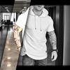 Sommermode Herren T-Shirts Kurzarm O-Ausschnitt Mit Kapuze Einfarbig T-Shirts Lässiges Workout Fitness Männliches Sport-T-Shirt
