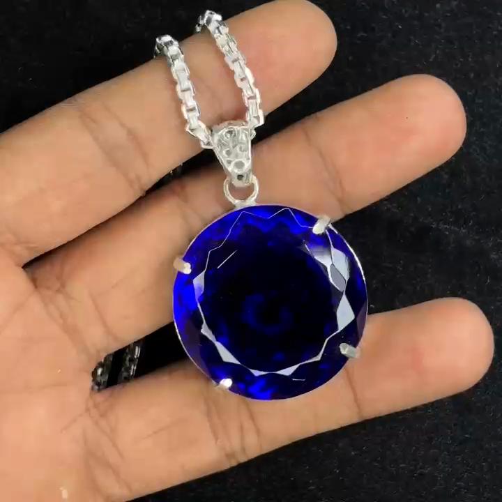 A Grade 113.55 Ct Blue Topaz 925 Sterling Silver Unique Round Pendant