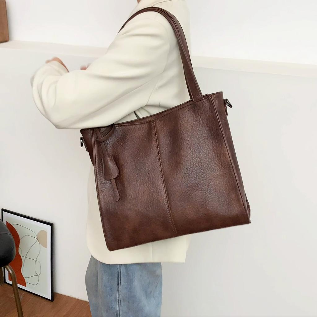 PU Tote Bag Women's Large Capacity Shoulder Bag Crossbody Bag Commuter Mother Bag