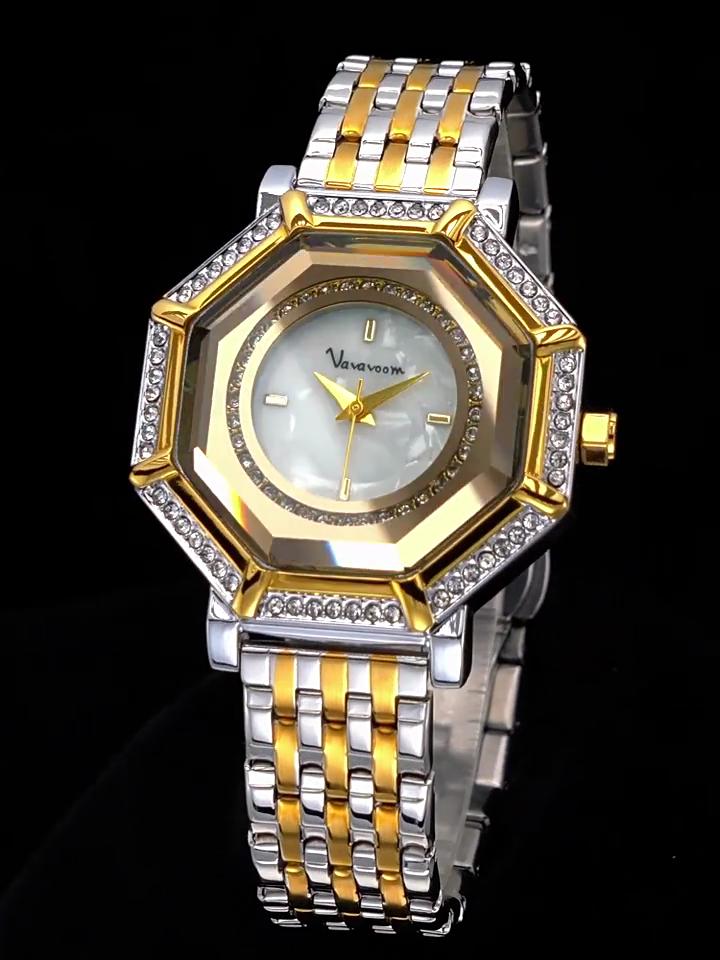 VA VA VOOM Quarzuhren Damen Geometrische Uhr Edelstahl Mesh mit goldenen Strasssteinen Wunderschöne kreative Quarzwerk Uhren Montre Femme